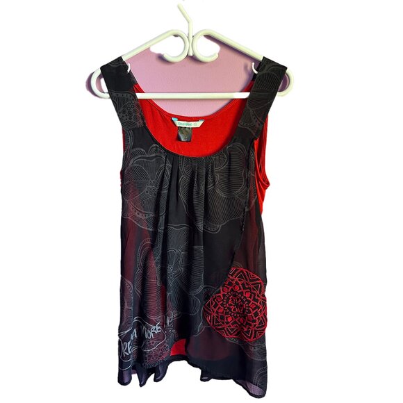 desigual black red flowy graphic print top - Picture 1 of 5